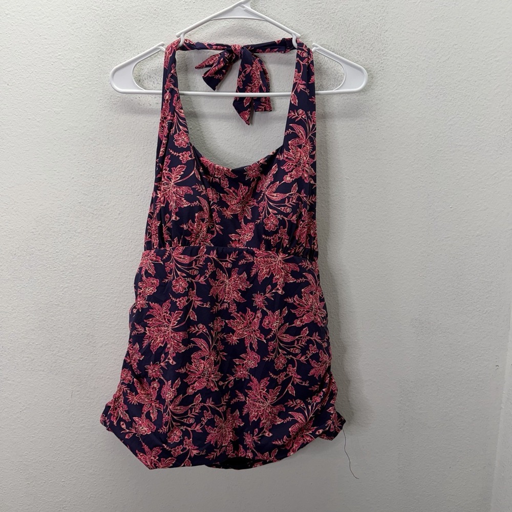 Lands' End Tankini Swimsuit Top Purple Floral Halter Size 16P Bathing Suit
